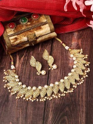 A1 Gold Plated Kundan Peal Jewellery Set for Women