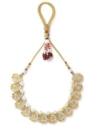 A1 Gold Plated Peacock Design Kundan and Pearl Choker Necklace Set for Women