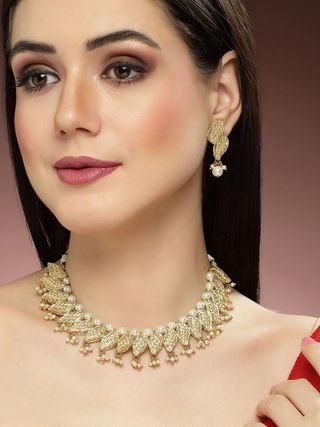 A1 Gold Plated Kundan Peal Jewellery Set for Women