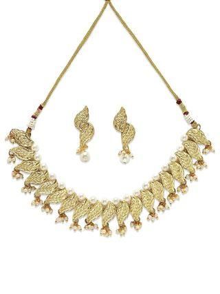 A1 Gold Plated Kundan Peal Jewellery Set for Women