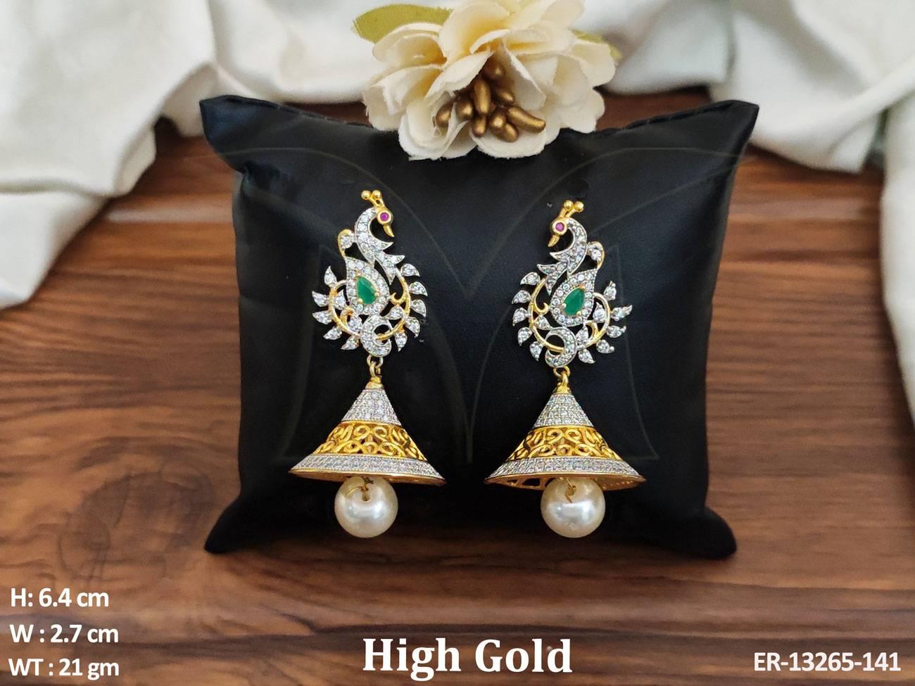 American Diamond Jewellery High Gold Polish Beautiful Design Party Wear Earrings