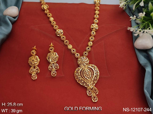 Plain Gold Designer Party wear Gold Forming Polish Long Necklace Set