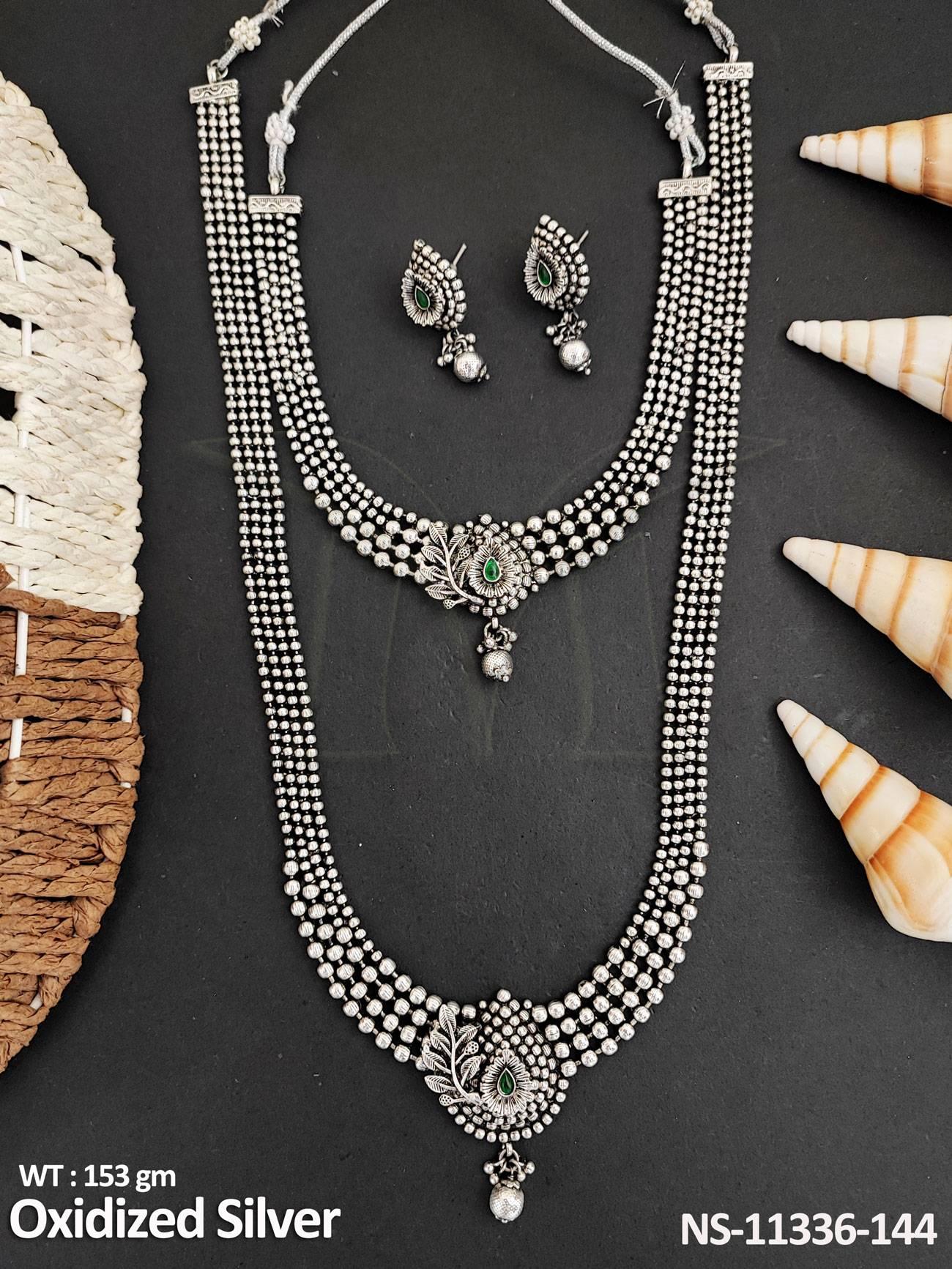 Oxidised Jewellery Party wear Fancy Style Party wear Long Oxidised Silver Polish Necklace Set