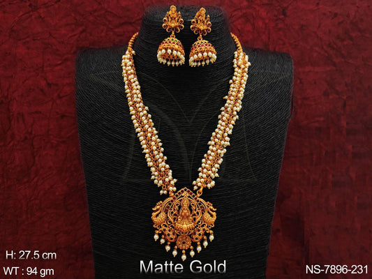 Temple jewelry Matte Gold Polish Designer God Figure South fashion Temple Necklace Set