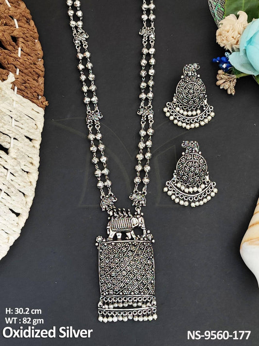 Beautiful Fancy Design Party wear Antique Oxidised Silver Long Necklace Set